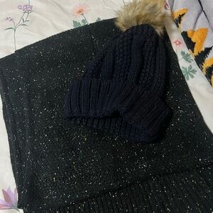 Black Knit Beanie with Pom Pom